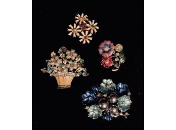 Four Vintage Floral Brooches