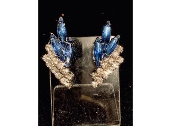 Sensational Prong-set Pierced Earrings With Blue And Clear Stones