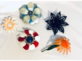 Grouping Of Vintage Floral Brooches