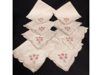 Eight Beautiful Vintage Napkins With Embroidered Detail