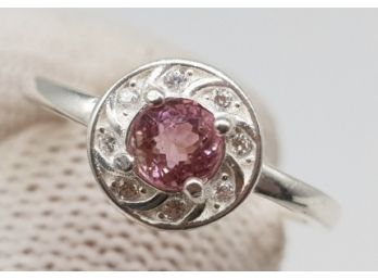 925 Sterling Silver And Pink Rubellite Tourmaline Ring - Size 6