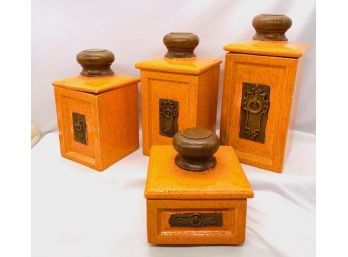 Vintage Mid Century Hand Painted Ceramic Kitchen Canister Set