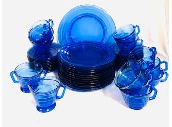 Huge 50 Piece Hazel Atlas Cobalt Blue Dishware Lot - Service For 12
