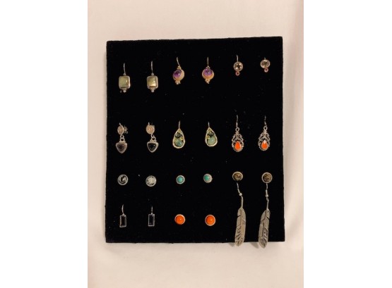 925 Sterling Silver Earring Collection - 12 Matching Pairs