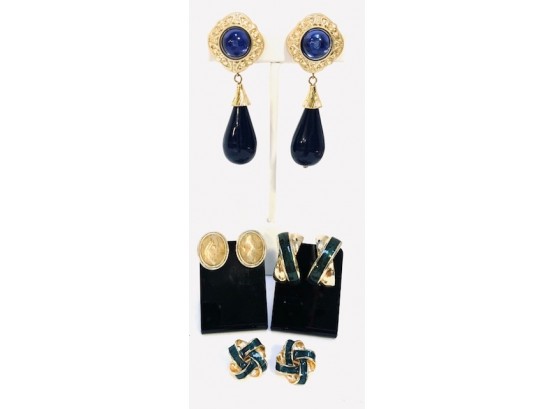 4 Pairs Of Gold Tone And Enamel Earrings