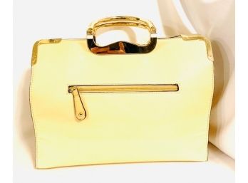 Fabulous Gold Tone And Beige Handbag