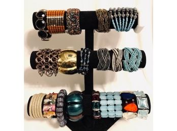 Large Assortment Of Ladies Bracelets Featuring Seed Beads