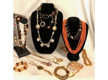 18 Piece Collection Of Orange Tone Jewelry