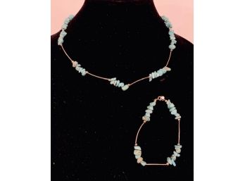 Turquoise Chip Necklace And Bracelet Set