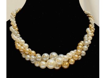 Vintage Faux Pearl 3 Strand Twisted Collar Necklace