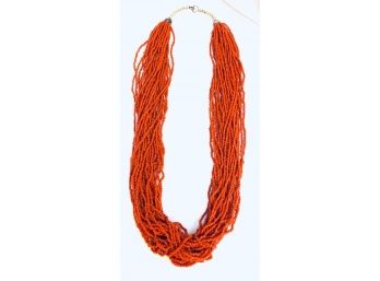 Incredible 30 Strand Coral Toned Seed Bead Necklace
