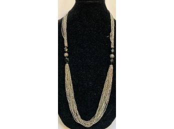 Elegant Silver Metallic Tone Seed Bead Multistrand Necklace