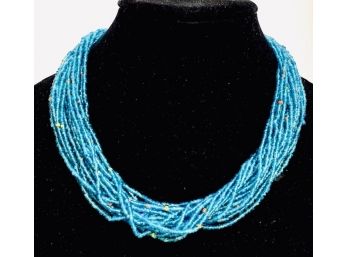 Multistrand Turquoise Tone Seed Bead Necklace