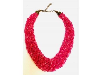 Vibrant Pink Braided Seed Bead Wreath/collar Style Necklace