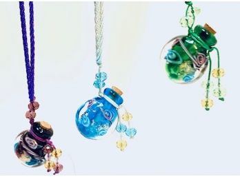 3 Art Glass Jug Pendants On Rope Necklaces