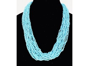Beautiful Turquoise Colored Seed Bead Multi Strand Necklace