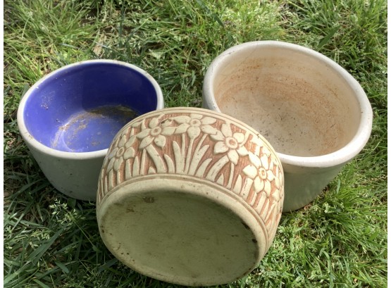 Set Of Three Ceramic Planters As Pictures