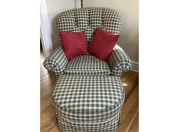 Broyhill Green/white Plaid Upholstered/tufted Arm Chair And Ottaman