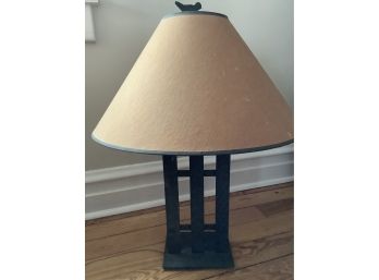 27 Inch Lamp With Picket Fence And Bird