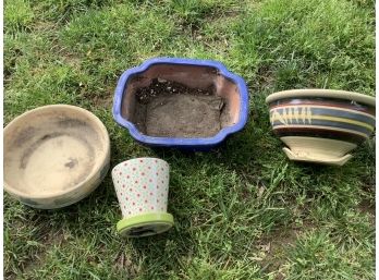 Lot Of Four Vintage And Vibrant Ceramic Planters