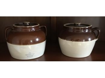 Vintage  Set Of Two Robinson-Ransbottom Stoneware Crocks With Lids