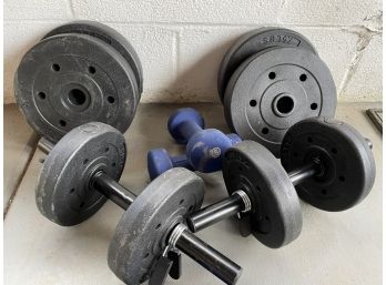 Pair Of Dumbbells With Multiple Weights, Ankle Weights And Blue Neoprene Dumbbell Set