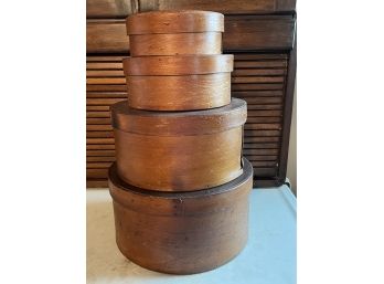Antique Wooden Round Nesting Boxes Set Of Four