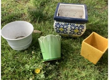 Four Colorful Ceramic Planters