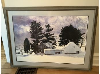 Vintage Wooden Framed Winter Print By Peter Sculthorpe A Local Chester County Artist