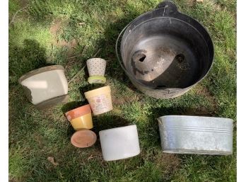 Lot Of Planters And Black Bucket