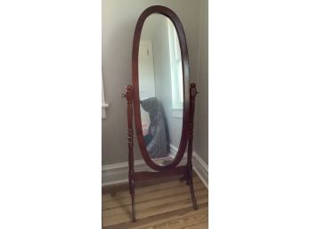 Vintage Floor Standing Cheval Mirror In Oak Finish
