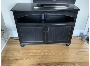 Freestanding Black Entertainment Center Two Door For Storage And Display Shelf