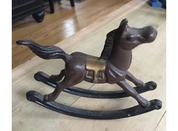 Collectible Vintage Cast Iron Metal Painted Brown Rocking Horse Toy