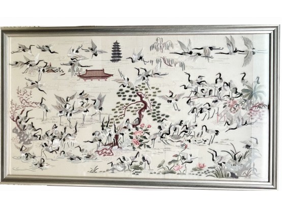 Asian Textile Embroidered Storks - 24x42