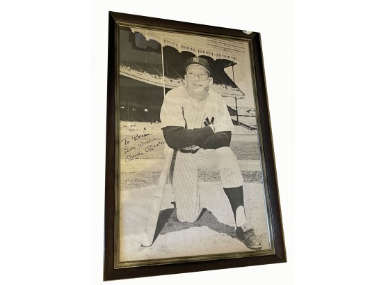 Large Mickey Mantle Poster Framed And Signed 'To Brian'