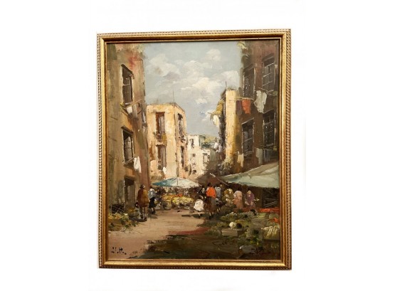 A. Elettro Original Italian Oil Naples Market Scene