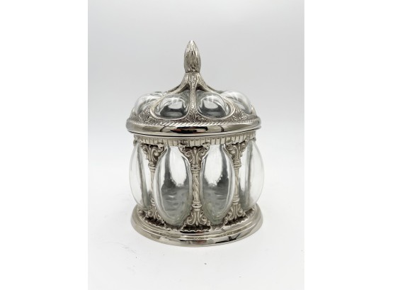Silver-tone And Heavy Glass Vintage Storage Vessel