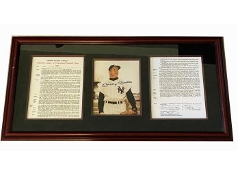 Micky Mantle Autographed Photo And Players Contract Framed With COA