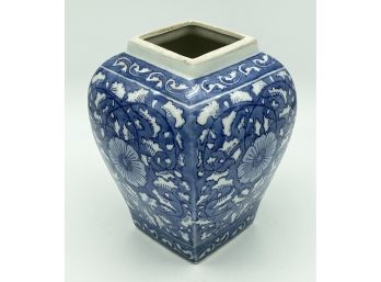 Qing Dynasty Marks Asian Blue & White Vase - As Is