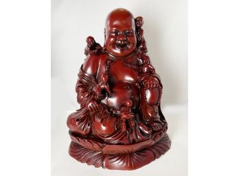 Happy Buddha Very Heavy Red Resin Art Sculpture