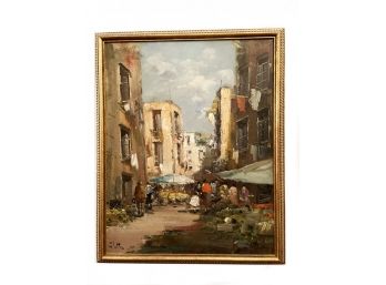 A. Elettro Original Italian Oil Naples Market Scene