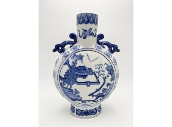 Chinese Blue And White Porcelain Moon Vase With Dragon Handles
