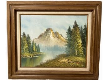 Classic Mountain River Oil Painting Signed