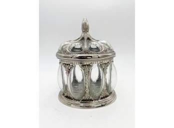 Silver-tone And Heavy Glass Vintage Storage Vessel