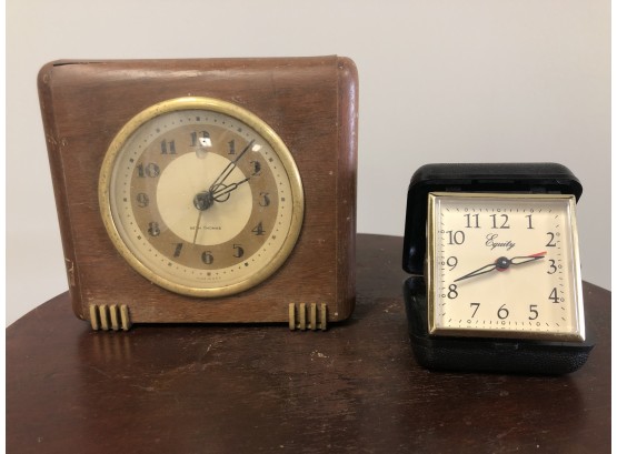 Vintage Clock Lot: Seth Thomas Table Art Deco Clock & Equity Foldable Travel Alarm Clock