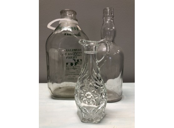 Lovely Collection Of Glass Bottles: Milk Jug, Hartford Conn, & Oil Container