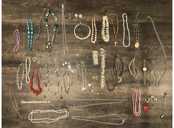 Lot Of Costume Jewelry Necklaces, Beads, Bracelets, Watches, Earrings, & More