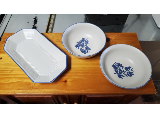 Two Pfaltzgraff Vegetable Serving Bowls & One Bread Load Serving Tray