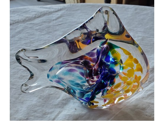 Hand- Blown Artist Studio Brilliant Colors Fish Signed By Renowned Glass Artist Jim Karg