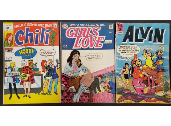 Lot Of Three Vintage Comic Books From 1966 - 1970 - Alvin & The Chipmunks, Girls Love, & Chili